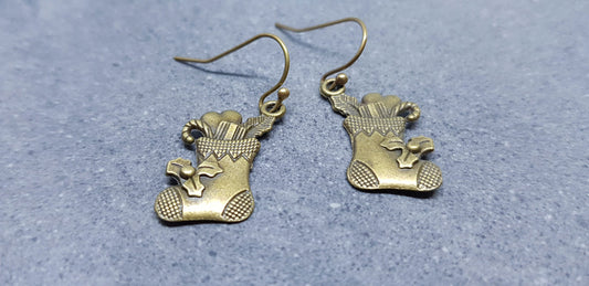 Antique Bronze Plated Christmas Stocking Earrings