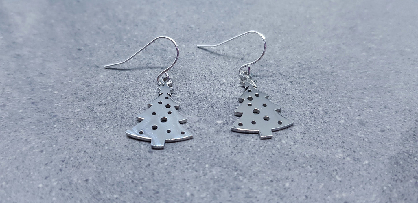 Silver Plated Christmas Tree Earrings