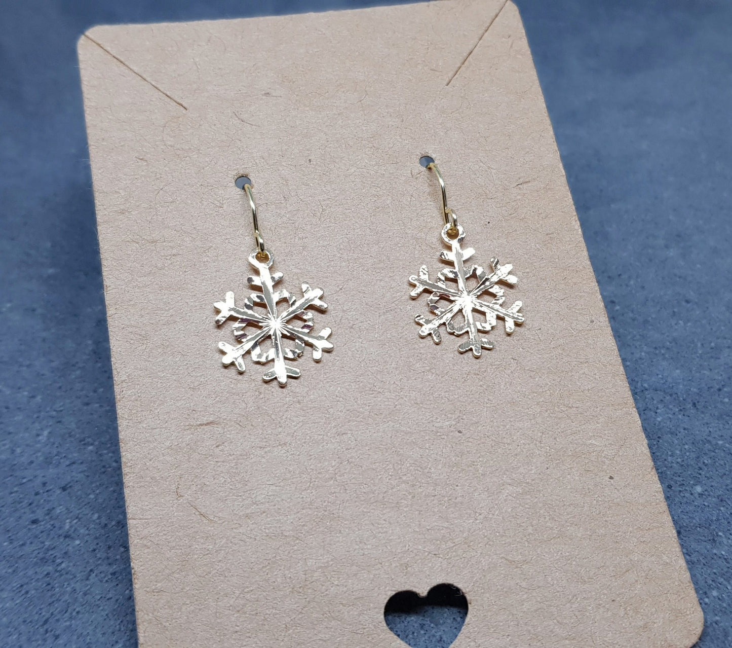 Snowflake Earrings, Hypoallergenic Ear Wires, Gold Snowflake Earrings, Christmas Earrings, Brass Earrings, Festive Earrings