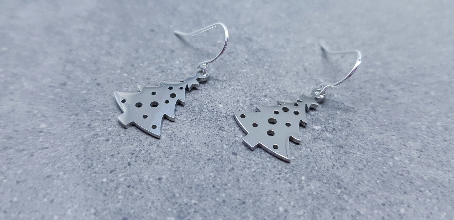 Silver Plated Christmas Tree Earrings