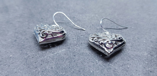 Silver Plated Filigree Heart Earrings