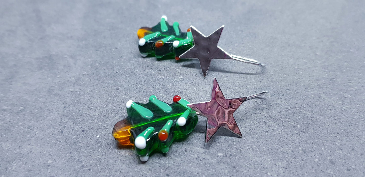 Glass Christmas Tree Earrings