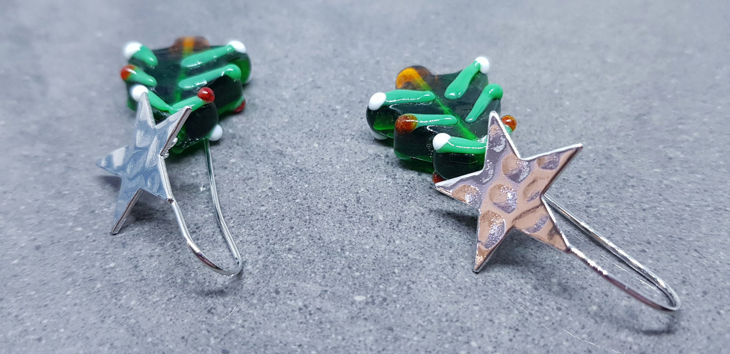 Glass Christmas Tree Earrings