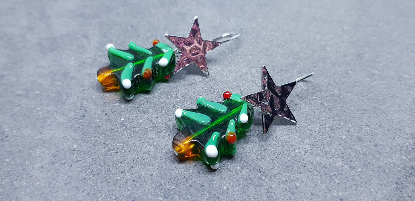 Glass Christmas Tree Earrings