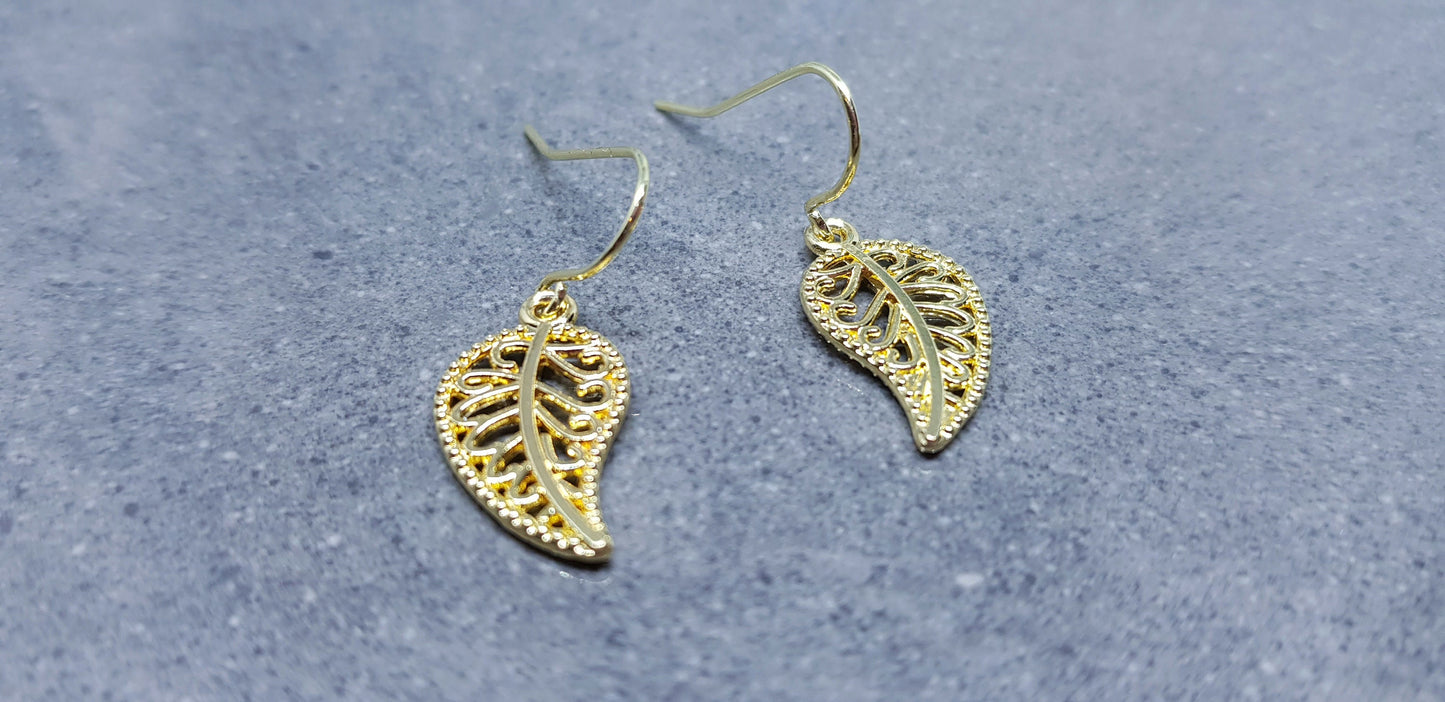 Gold Plated Filigree Leaf Earrings