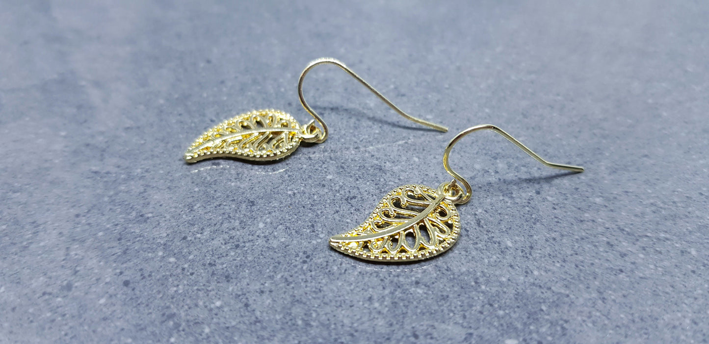 Gold Plated Filigree Leaf Earrings