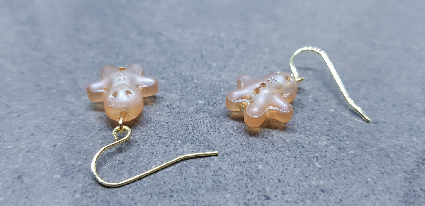 Glass Gingerbread Men Earrings, Hypoallergenic Ear Wires, Christmas Earrings, Festive Earrings, Seasonal Jewellery