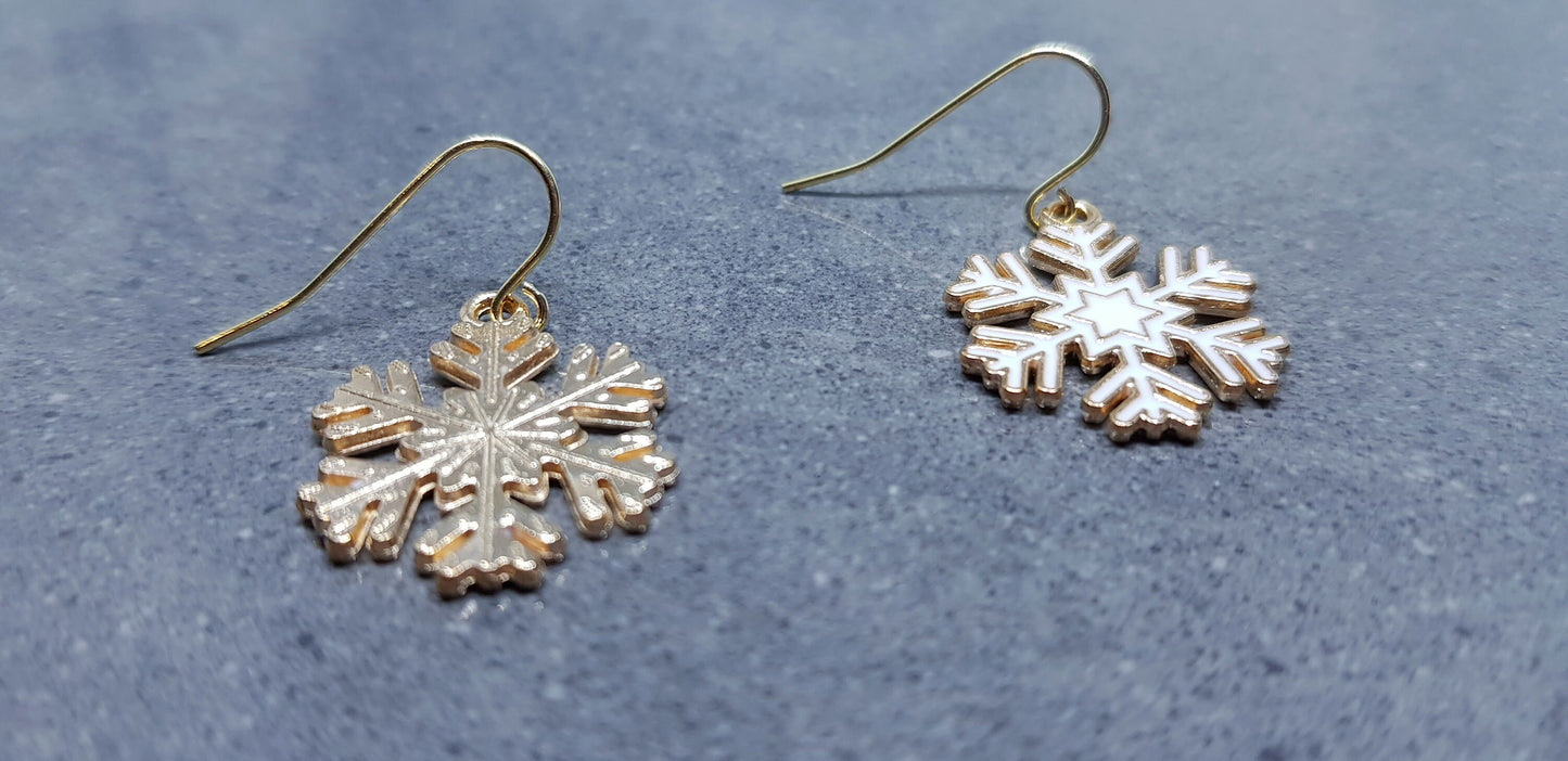 White Enamel Snowflake Earrings