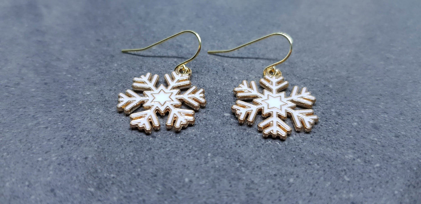 White Enamel Snowflake Earrings