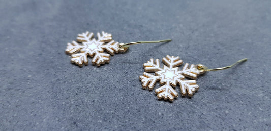 White Enamel Snowflake Earrings