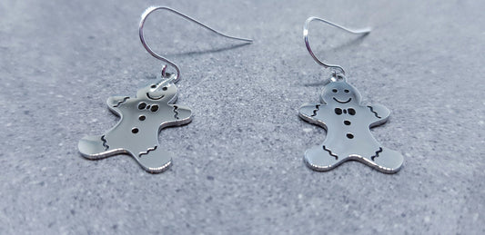 Stainless Steel Gingerbread Men Earrings