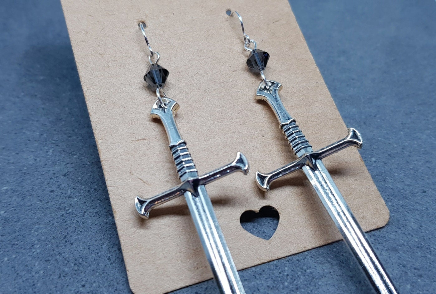 Dagger Earrings, Black PRIMERO Crystals®, Sword Earrings, Cosplay Jewellery, Gothic Jewellery, Come as a Pair