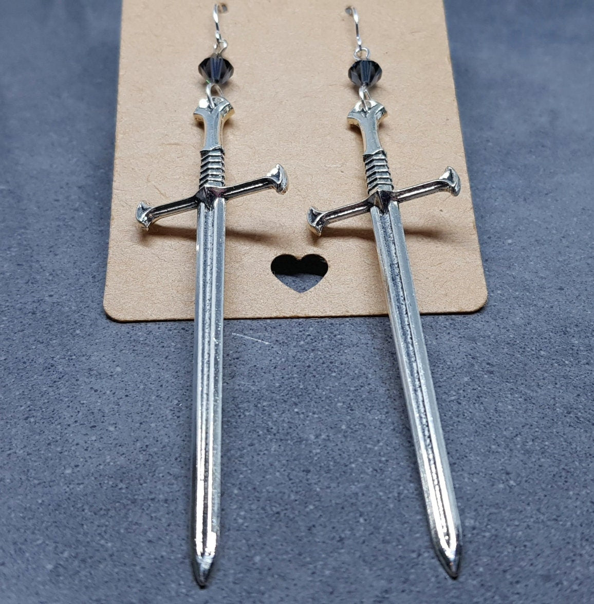 Dagger Earrings, Black PRIMERO Crystals®, Sword Earrings, Cosplay Jewellery, Gothic Jewellery, Come as a Pair