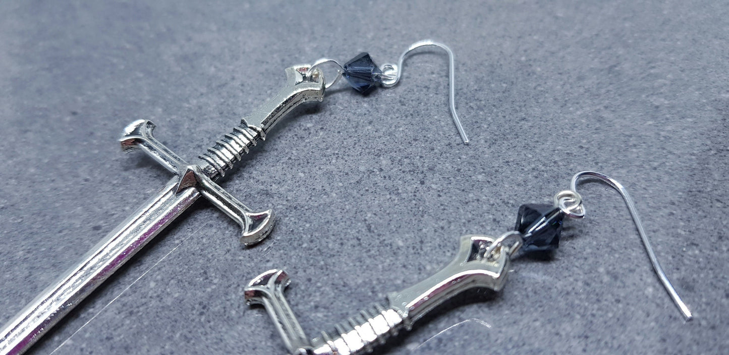 Dagger Earrings, Black PRIMERO Crystals®, Sword Earrings, Cosplay Jewellery, Gothic Jewellery, Come as a Pair