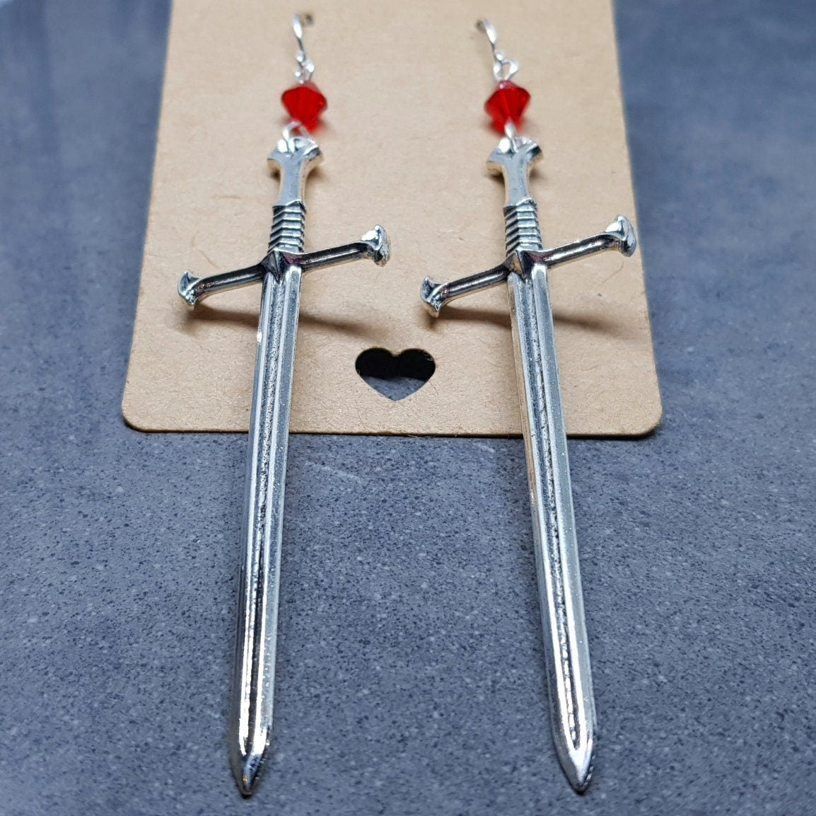 Dagger Earrings, Red PRIMERO Crystals®, Sword Earrings, Cosplay Jewellery, Gothic Jewellery, Come as a Pair