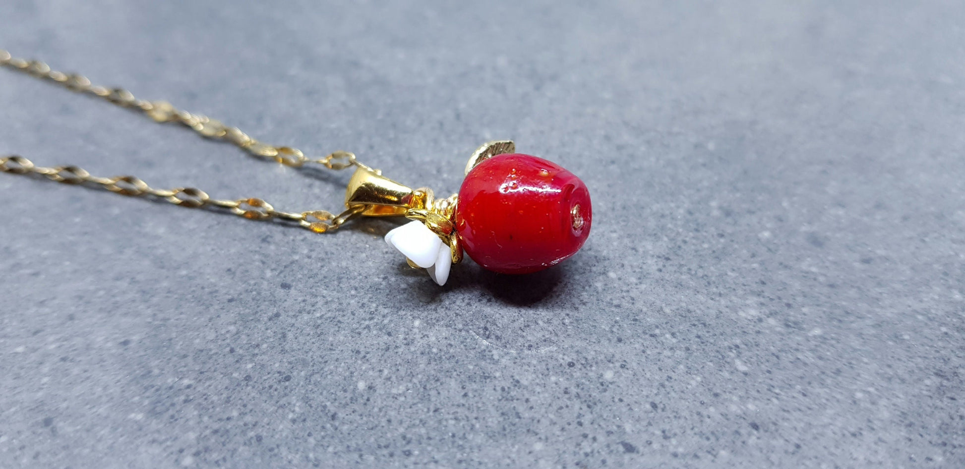 Glass Apple Necklace, Fruit Necklace, Glass Jewelry, Autumn Earrings, Red Apple Necklace, Flower Necklace