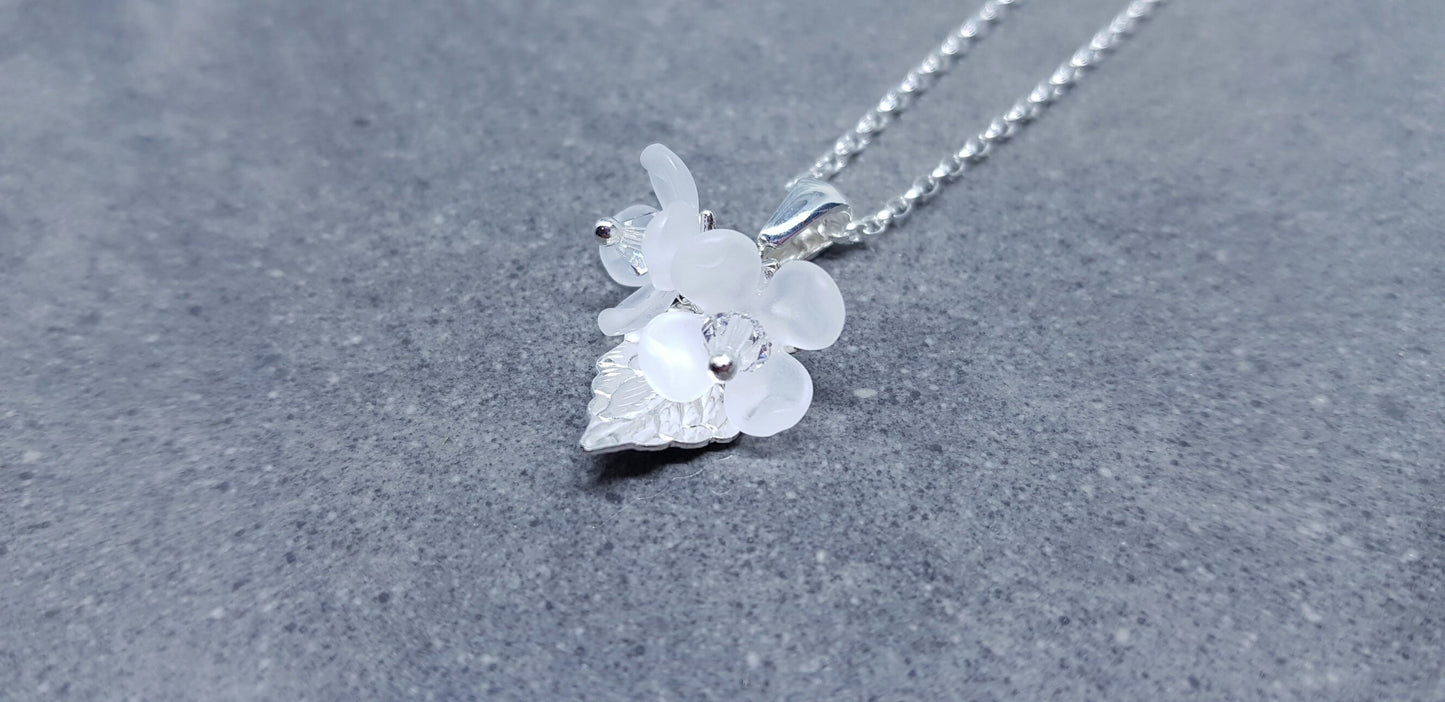 Flower Necklace, Clear PRIMERO Crystals®, White Blossom, Special Occasion Earrings, Crystal Flower Earrings, Matching Earrings Available