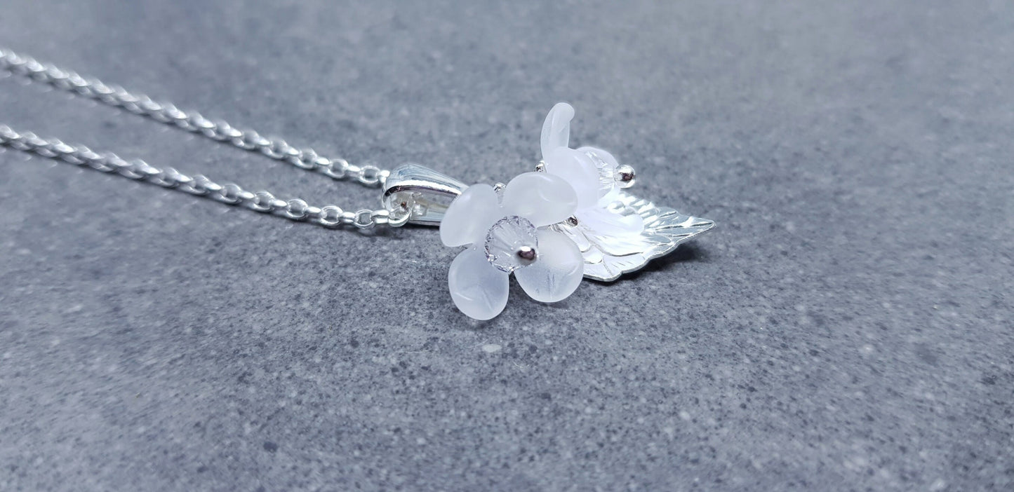 Flower Necklace, Clear PRIMERO Crystals®, White Blossom, Special Occasion Earrings, Crystal Flower Earrings, Matching Earrings Available