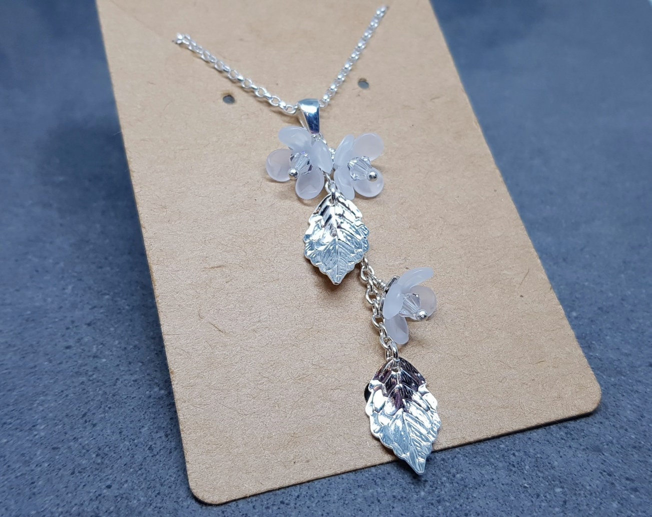 Flower Necklace, Clear PRIMERO Crystals®, White Blossom, Special Occasion Earrings, Crystal Flower Earrings, Matching Earrings Available