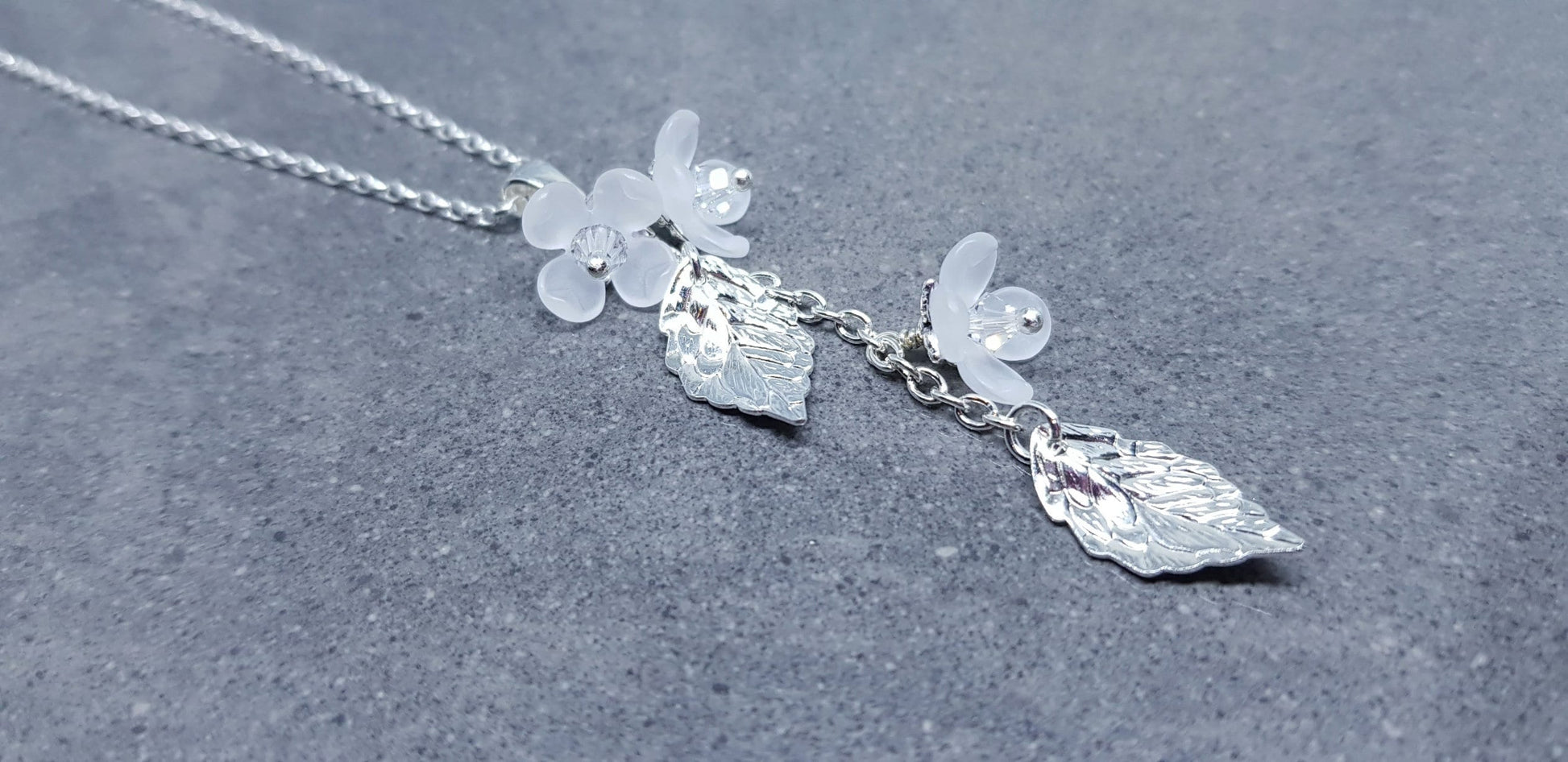 Flower Necklace, Clear PRIMERO Crystals®, White Blossom, Special Occasion Earrings, Crystal Flower Earrings, Matching Earrings Available