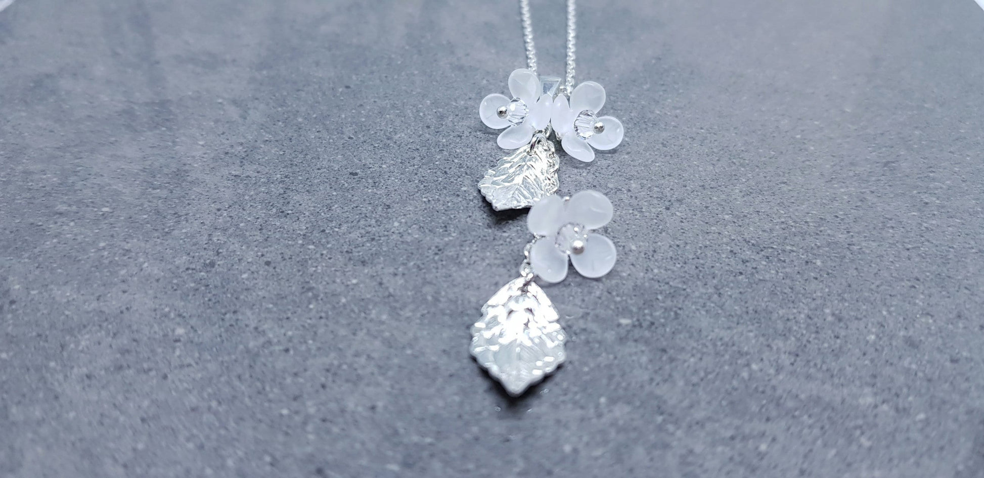 Flower Necklace, Clear PRIMERO Crystals®, White Blossom, Special Occasion Earrings, Crystal Flower Earrings, Matching Earrings Available