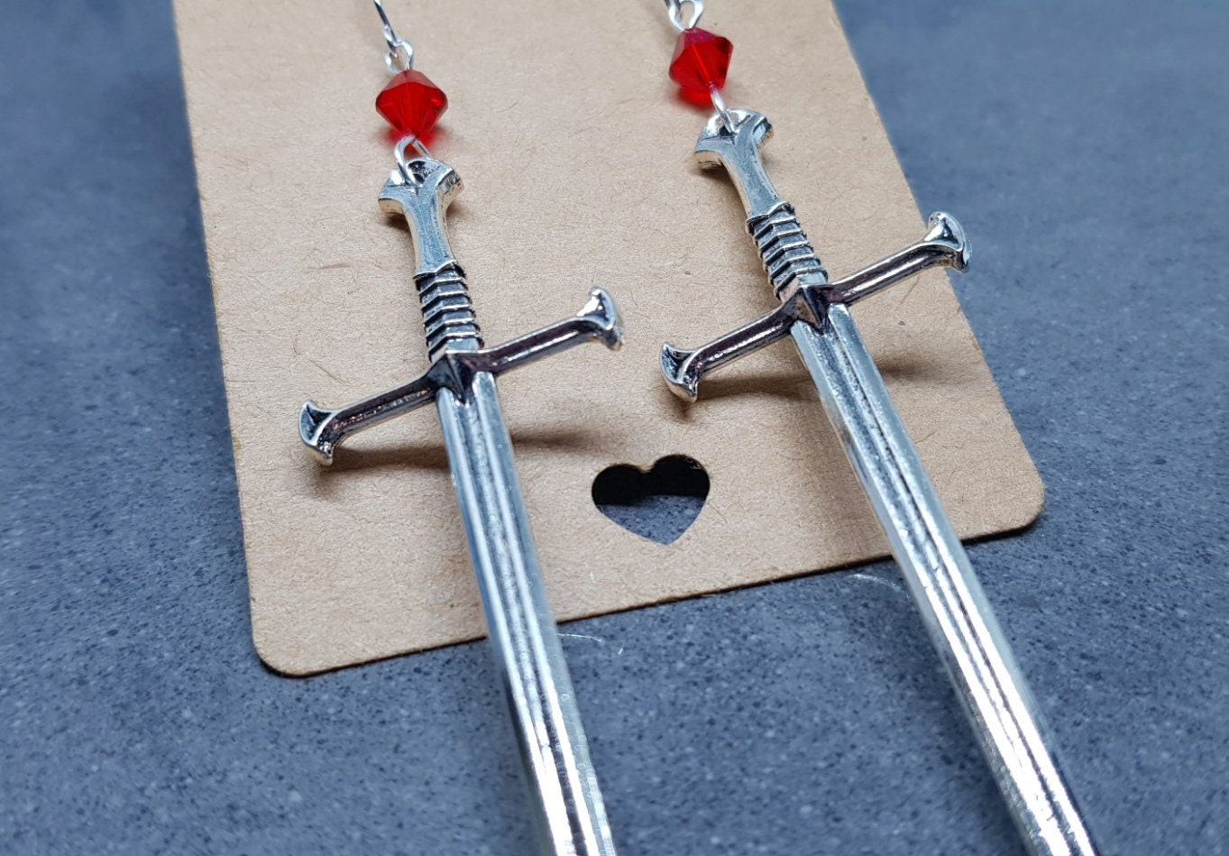 Dagger Earrings, Red PRIMERO Crystals®, Sword Earrings, Cosplay Jewellery, Gothic Jewellery, Come as a Pair