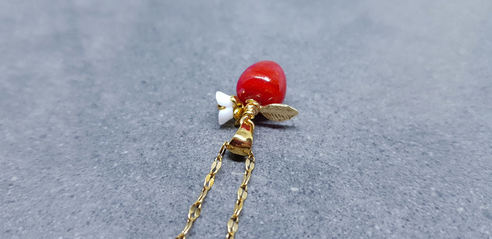 Glass Apple Necklace, Fruit Necklace, Glass Jewelry, Autumn Earrings, Red Apple Necklace, Flower Necklace