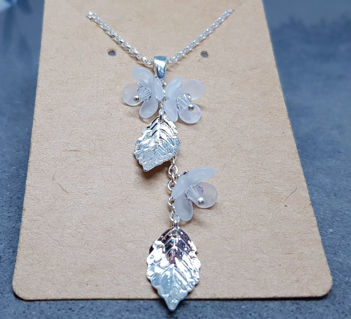 Flower Necklace, Clear PRIMERO Crystals®, White Blossom, Special Occasion Earrings, Crystal Flower Earrings, Matching Earrings Available