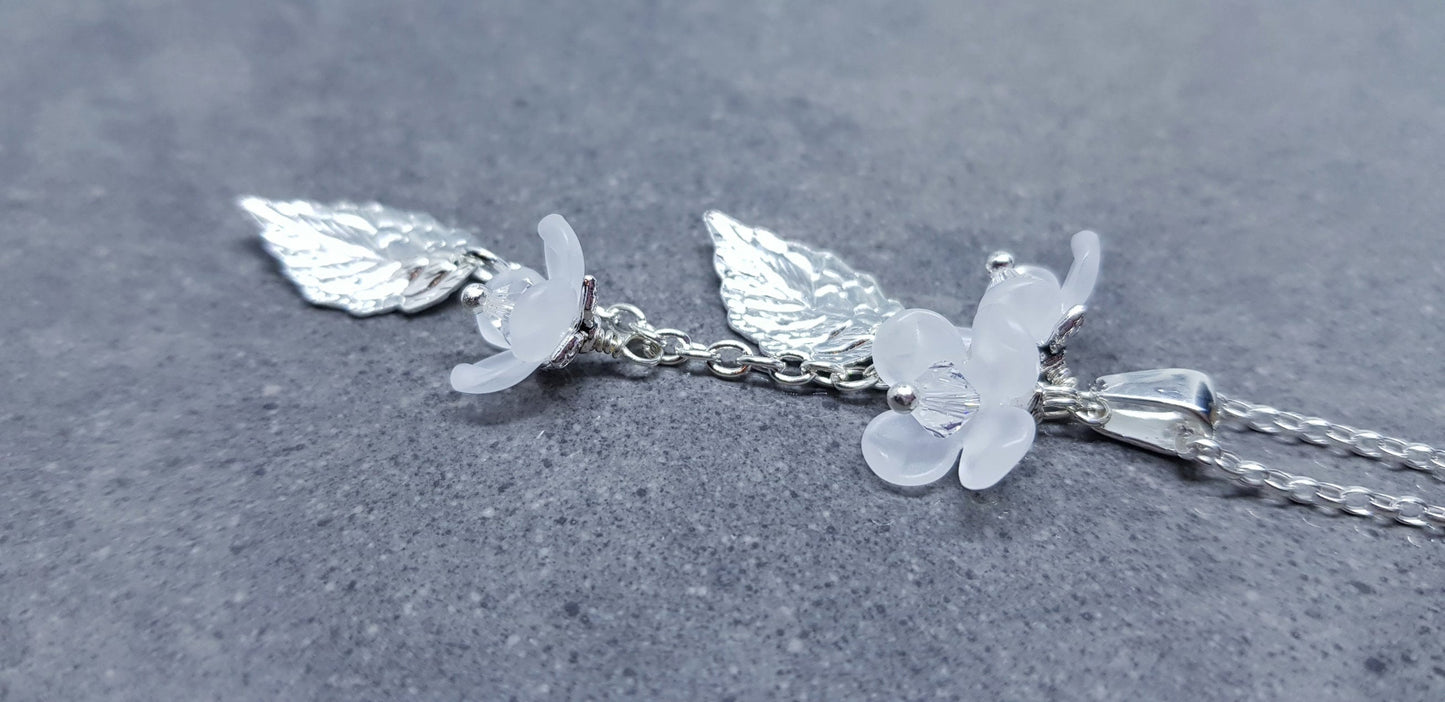 Flower Necklace, Clear PRIMERO Crystals®, White Blossom, Special Occasion Earrings, Crystal Flower Earrings, Matching Earrings Available