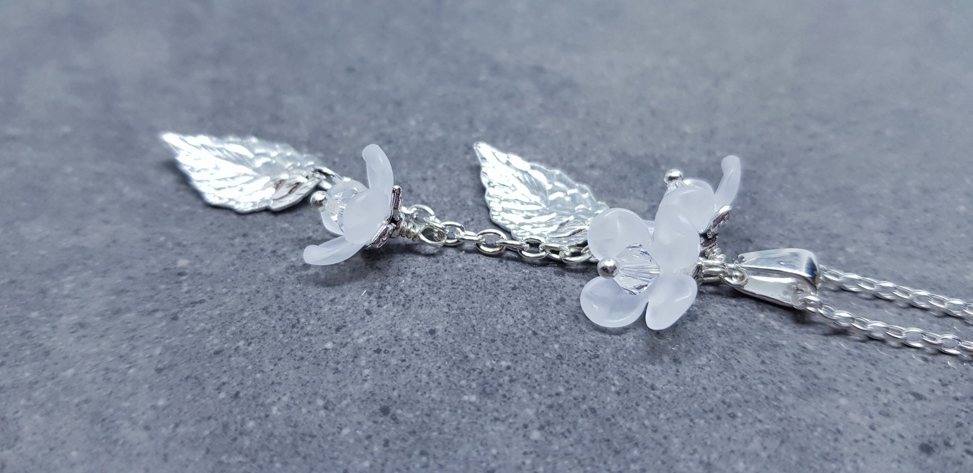 Flower Necklace, Clear PRIMERO Crystals®, White Blossom, Special Occasion Earrings, Crystal Flower Earrings, Matching Earrings Available