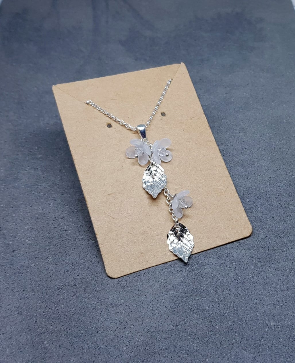 Flower Necklace, Clear PRIMERO Crystals®, White Blossom, Special Occasion Earrings, Crystal Flower Earrings, Matching Earrings Available