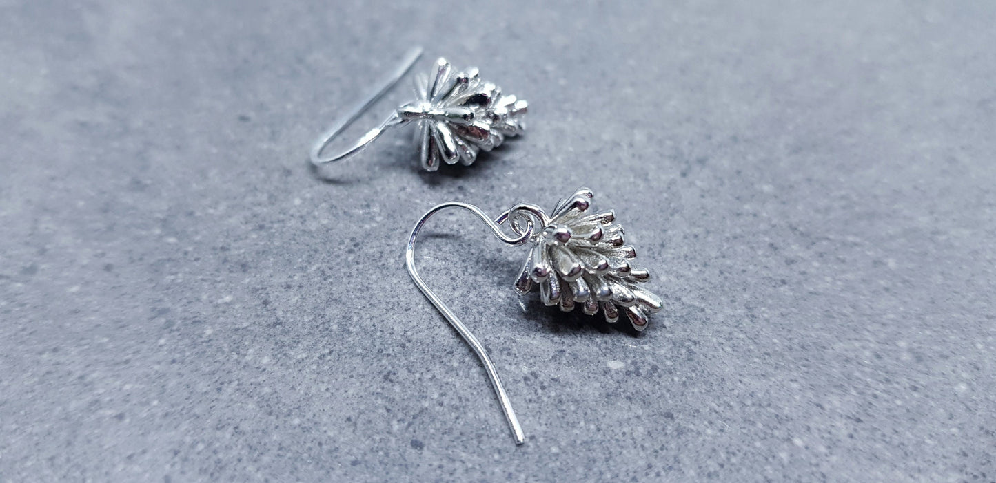 Silver Pinecone Earrings, Autumn Jewelry, Fall Gifts, Real Platinum Plated, Choice of Ear Wires