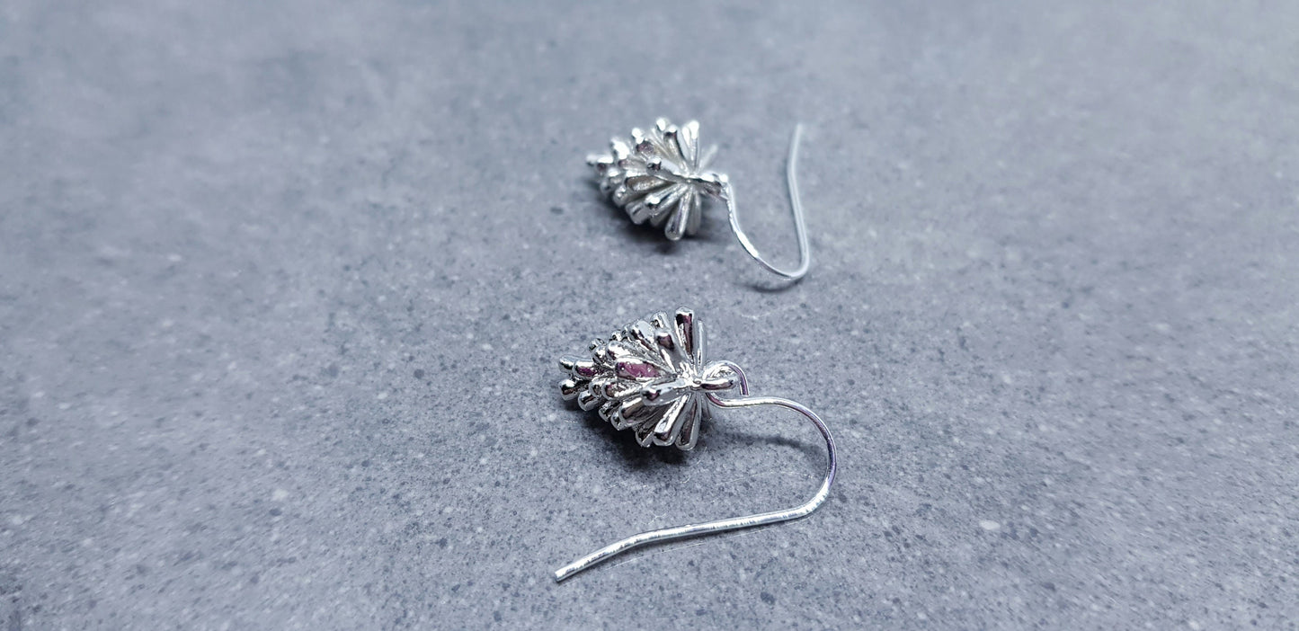 Silver Pinecone Earrings, Autumn Jewelry, Fall Gifts, Real Platinum Plated, Choice of Ear Wires